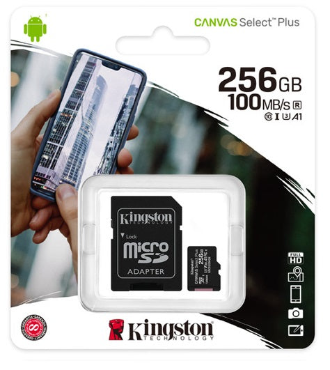 MEMORIA MICROSD KINGSTON CANVAS SELCT PLUS 256GB R.100MB/S W.85MB/S CL10 UHS-I U3 V30 A1 - MEMORIA MICROSD KINGSTON CANVAS SELCT PLUS 256GB R.100MB/S W.85MB/S CL10 UHS-I U3 V30 A1 -